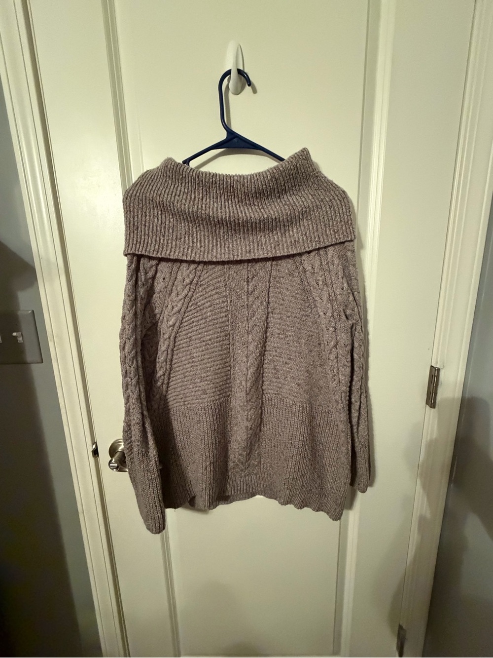 Liz Claiborne Taupe Off-Shoulder Cable Knit Sweater